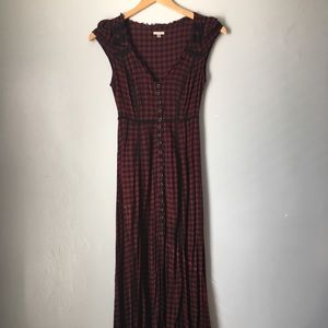 Black and Red Plaid Checkered Tartan Maxi Dress